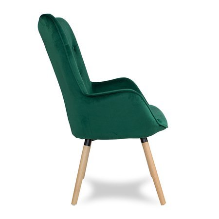 Fotel uszak skandynawski na drewnianych bukowych nogach wypoczynkowy zielony 907GR