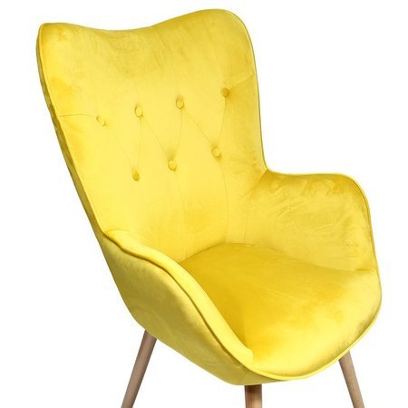 Fotel uszak skandynawski na drewnianych bukowych nogach wypoczynkowy żółty 907Y