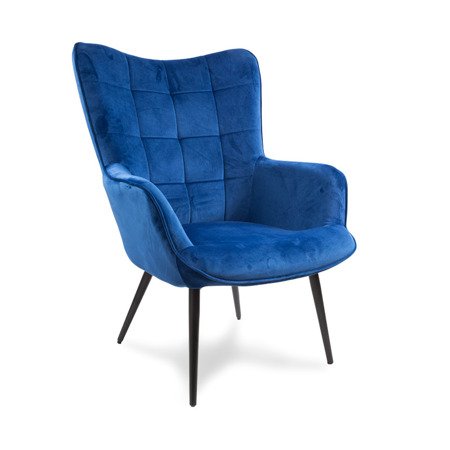Fotel uszak skandynawski na metalowych nogach do karmienia dzieci pikowany do salonu loft F400 niebieski