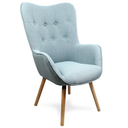Fotel uszak skandynawski retro na bukowych nogach tapicerowany niebieski F900BL