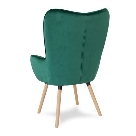 Fotel uszak skandynawski welur retro do salonu na drewnianych bukowych nogach ciemno zielony F410DGR