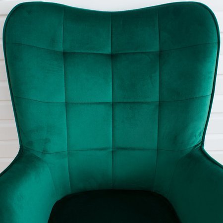 Fotel uszak skandynawski welur retro do salonu na metalowych czarnych nogach ciemno zielony F420DGR