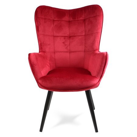 Fotel uszak skandynawski welur retro do salonu na metalowych czarnych nogach czerwony F420R