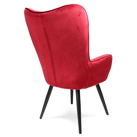 Fotel uszak skandynawski welur retro do salonu na metalowych czarnych nogach czerwony F420R