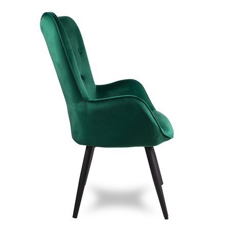 Fotel uszak skandynawski welur retro do salonu na metalowych nogach ciemno zielony F908DGR