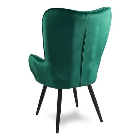 Fotel uszak skandynawski welur retro do salonu na metalowych nogach ciemno zielony F908DGR