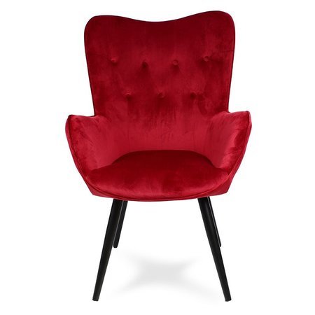 Fotel uszak skandynawski welur retro do salonu na metalowych nogach czerwony F908R