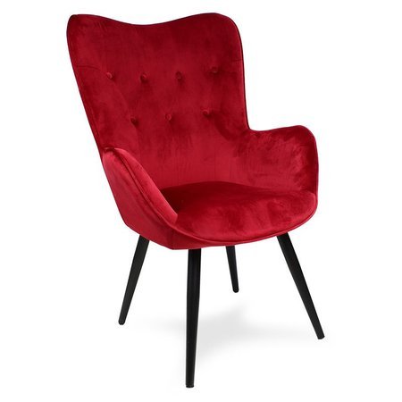 Fotel uszak skandynawski welur retro do salonu na metalowych nogach czerwony F908R