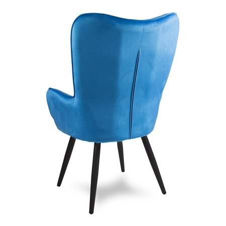 Fotel uszak skandynawski welur retro do salonu na metalowych nogach niebieski F908BL