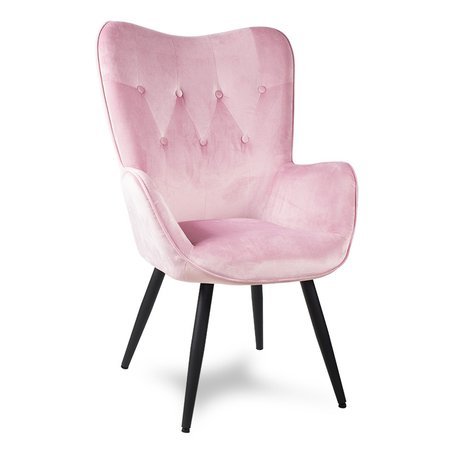 Fotel uszak skandynawski welur retro do salonu na metalowych nogach różowy F908P