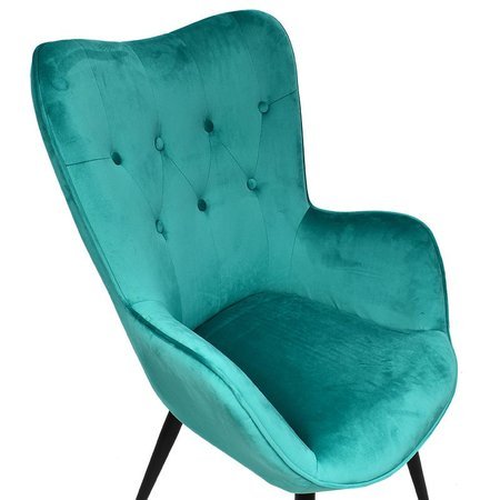 Fotel uszak skandynawski welur retro do salonu na metalowych nogach zielony F908