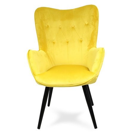 Fotel uszak skandynawski welur retro do salonu na metalowych nogach żółty F908Y