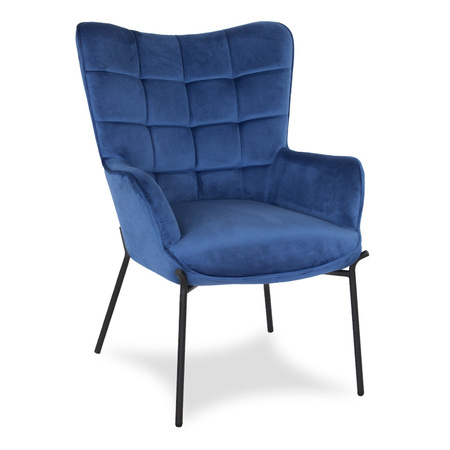 Fotel uszak welurowy skandynawski na czarnych metalowych nogach niebieski F105