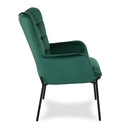 Fotel uszak welurowy skandynawski na czarnych metalowych nogach zielony F105