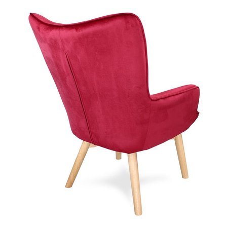 Fotel uszak z weluru na drewnianych bukowych nogach skandynawski do salonu ciemno różowy F220DP