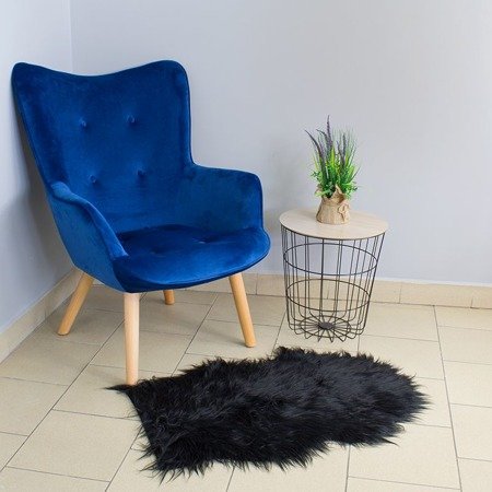 Fotel uszak z weluru na drewnianych bukowych nogach skandynawski do salonu niebieski F200