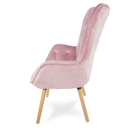 Fotel uszak z weluru na drewnianych bukowych nogach skandynawski do salonu różowy F906P