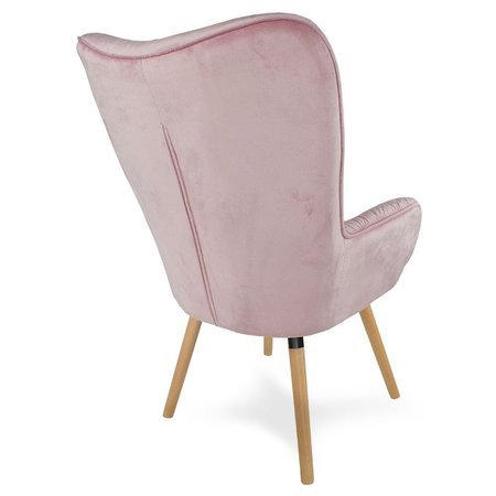 Fotel uszak z weluru na drewnianych bukowych nogach skandynawski do salonu różowy F906P