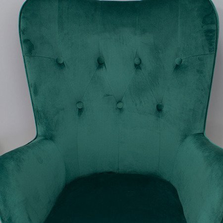 Fotel uszak z weluru na drewnianych bukowych nogach skandynawski do salonu zielony F100GR
