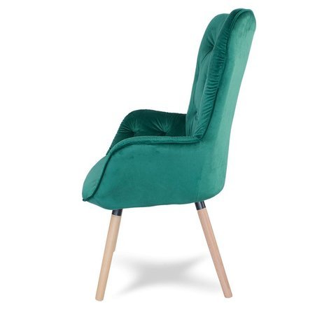 Fotel uszak z weluru na drewnianych bukowych nogach skandynawski do salonu zielony F906GR