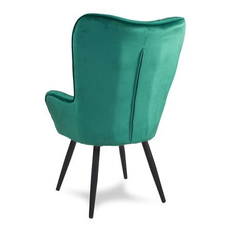 Fotel uszak z weluru na metalowych czarnych  nogach skandynawski do salonu zielony F916GR