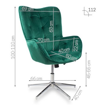 Fotel uszak z weluru regulowany obrotowy skandynawski zielony FO906GR