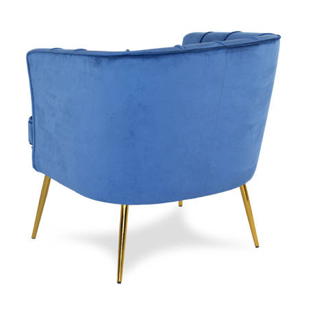 Fotel welurowy tapicerowany na metalowych złotych nogach niebieski F109