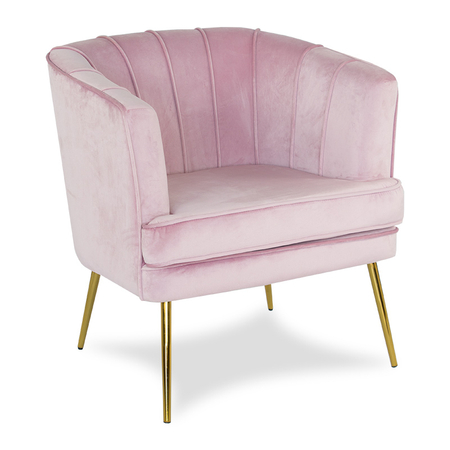 Fotel welurowy tapicerowany na metalowych złotych nogach różowy F109