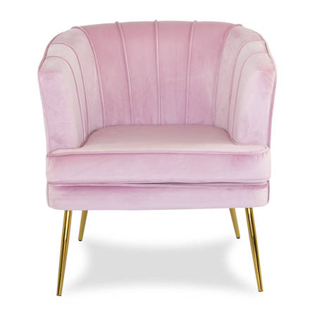 Fotel welurowy tapicerowany na metalowych złotych nogach różowy F109