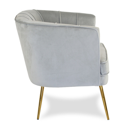 Fotel welurowy tapicerowany na metalowych złotych nogach szary F109