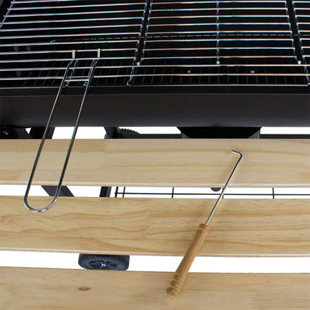 Grill węglowy prostokątny, półka składana drewniana GW0105