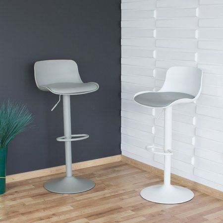 Hoker krzesło barowe obrotowe regulowane biały mat z szarą poduszką z ekoskóry 791 