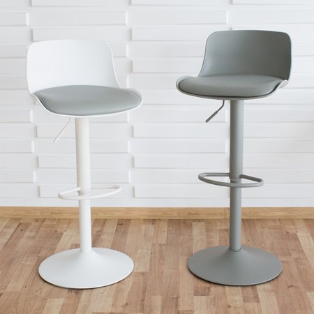 Hoker krzesło barowe obrotowe regulowane biały mat z szarą poduszką z ekoskóry 791 
