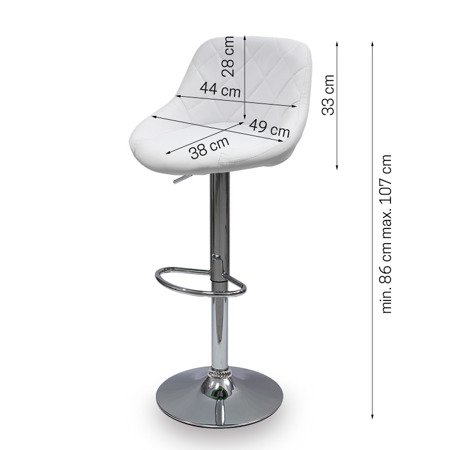 Hoker krzesło barowe obrotowe regulowane ekoskóra pikowane z oparciem 741 biały