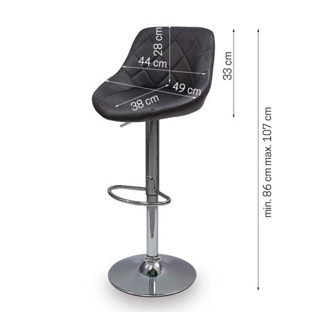 Hoker krzesło barowe obrotowe regulowane ekoskóra pikowane z oparciem 741 czarne