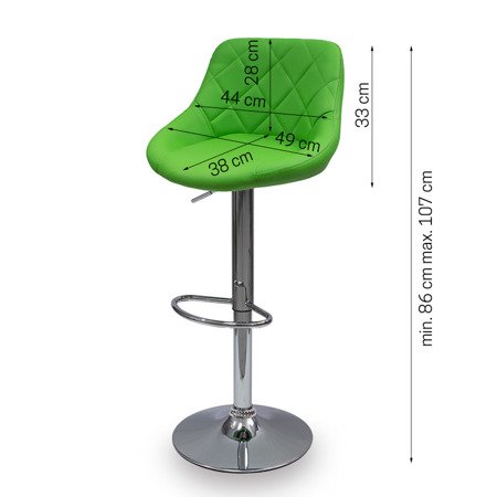 Hoker krzesło barowe obrotowe regulowane ekoskóra pikowane z oparciem 741 zielony