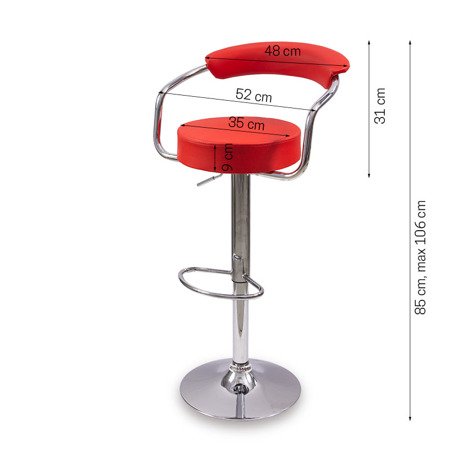Hoker krzesło barowe obrotowe z regulacją wysokości ekoskóra H750 czerwony