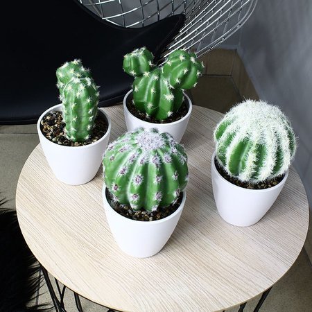 Kaktus sztuczna roślina kwiat w białej doniczce do salonu industrialna zielony DFS010-1