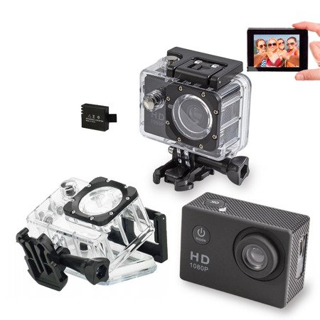 Kamera sportowa GO PRO z obudową wodoodporną z uchwytami FULL HD 1080p UC104425391-2 czarna 