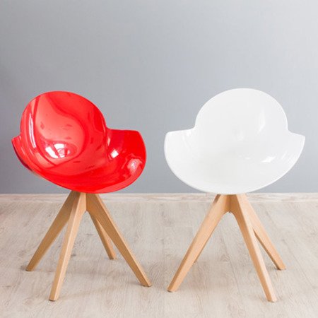 Krzesło BALL CHAIR na drewnianych bukowych nogach nowoczesne do salonu biura stylowe czerwone 300
