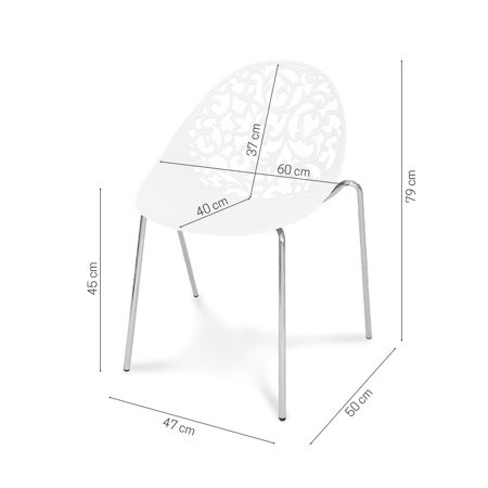 Krzesło ażurowe na metalowych chromowanych nogach na taras do ogrodu Floral białe 504W BB
