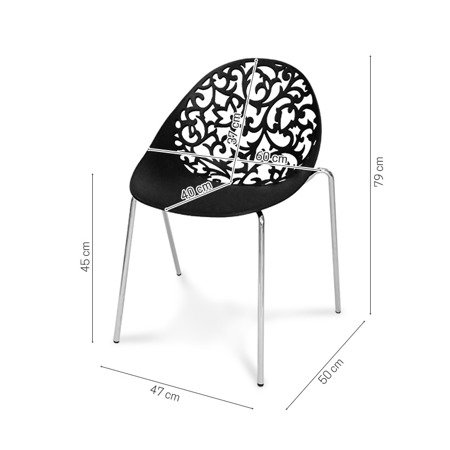 Krzesło ażurowe na metalowych chromowanych nogach na taras do ogrodu Floral czarne 504B BB