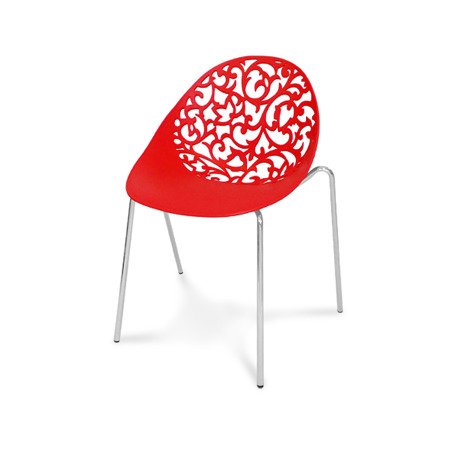 Krzesło ażurowe na metalowych chromowanych nogach na taras do ogrodu Floral czerwone 504R BB