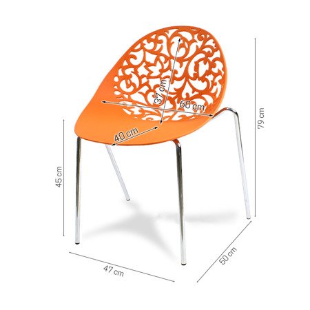 Krzesło ażurowe na metalowych chromowanych nogach na taras do ogrodu Floral pomarańczowe 504O 