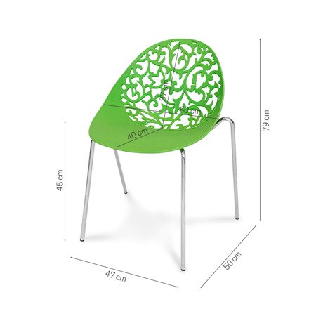 Krzesło ażurowe na metalowych chromowanych nogach na taras do ogrodu Floral zielone 504G BB