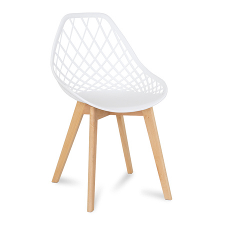 Krzesło ażurowe skandynawskie nowoczesne na drewnianych bukowych nogach stylowe białe YE-01 / typ 007