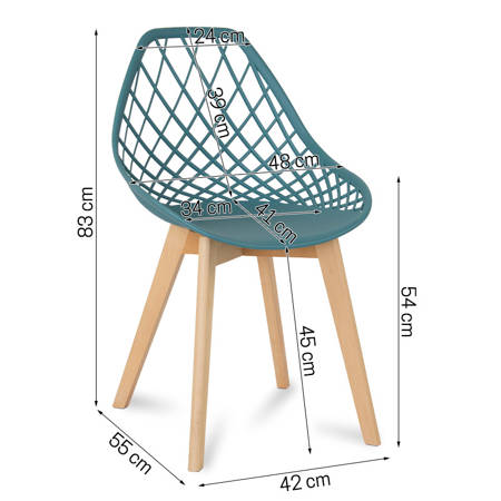 Krzesło ażurowe skandynawskie nowoczesne na drewnianych bukowych nogach stylowe ciemno turkusowe YE-06 / typ 007