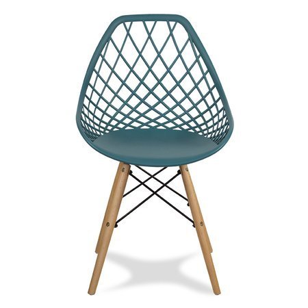Krzesło ażurowe skandynawskie nowoczesne na drewnianych bukowych nogach stylowe ciemno turkusowe (zielone) YE-06