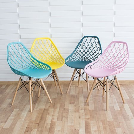 Krzesło ażurowe skandynawskie nowoczesne na drewnianych bukowych nogach stylowe turkusowe YE-25