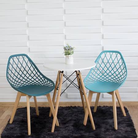 Krzesło ażurowe skandynawskie nowoczesne na drewnianych bukowych nogach stylowe turkusowe YE-25 / typ 007